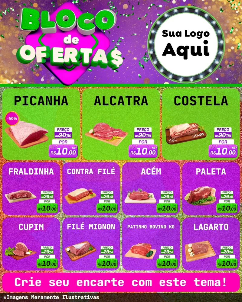 Modelo de Rede Social para Feed Instagram com o tema Bloco de Ofertas para Açougue