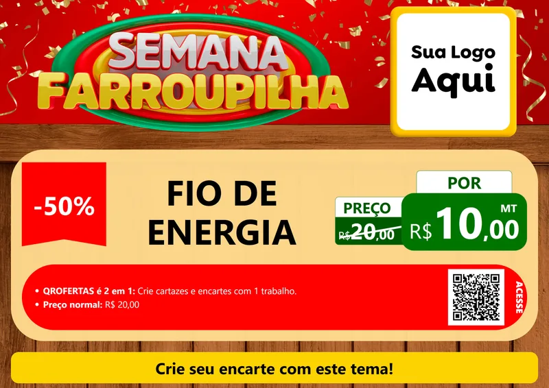 Modelo de Cartaz para Cartaz A4 Horizontal com o tema Semana Farroupilha para Materiais Elétricos