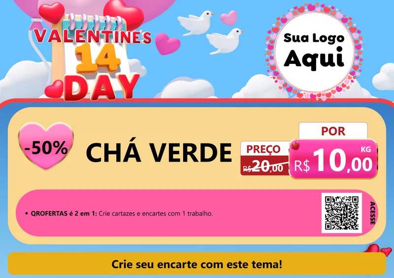 Modelo de Cartaz para Cartaz A4 Horizontal com o tema Valentine's Day para Produtos Naturais