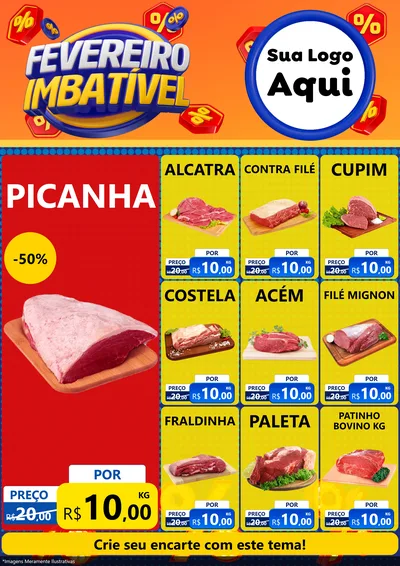 Modelo de Encarte para Encarte A4 Vertical com o tema Fevereiro Imbatível para Açougue