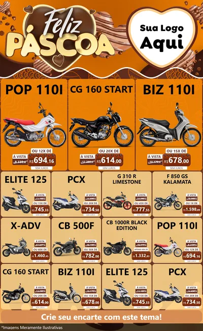 Modelo de Encarte para Encarte Grande com o tema Feliz Páscoa para Concessionaria de Motos