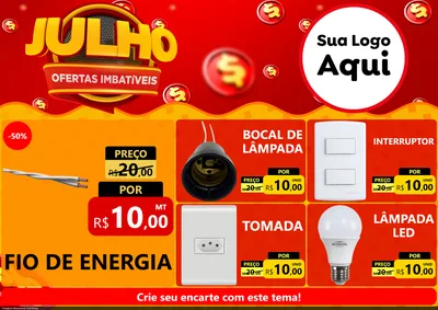 Modelo de Encarte para Encarte A4 Horizontal com o tema Julho Ofertas Imbatíveis para Materiais Elétricos