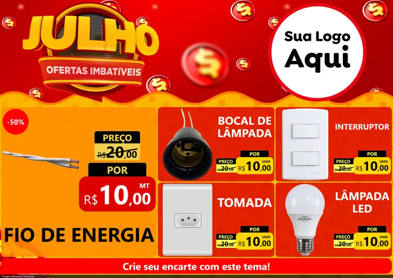 Modelo de Encarte para Encarte A4 Horizontal com o tema Julho Ofertas Imbatíveis para Materiais Elétricos
