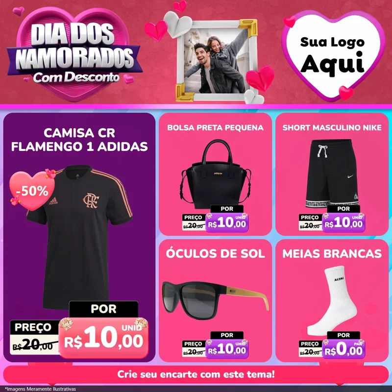 Modelo de Rede Social para Feed Facebook com o tema Dia Dos Namorados Com Desconto para Roupas e acessórios