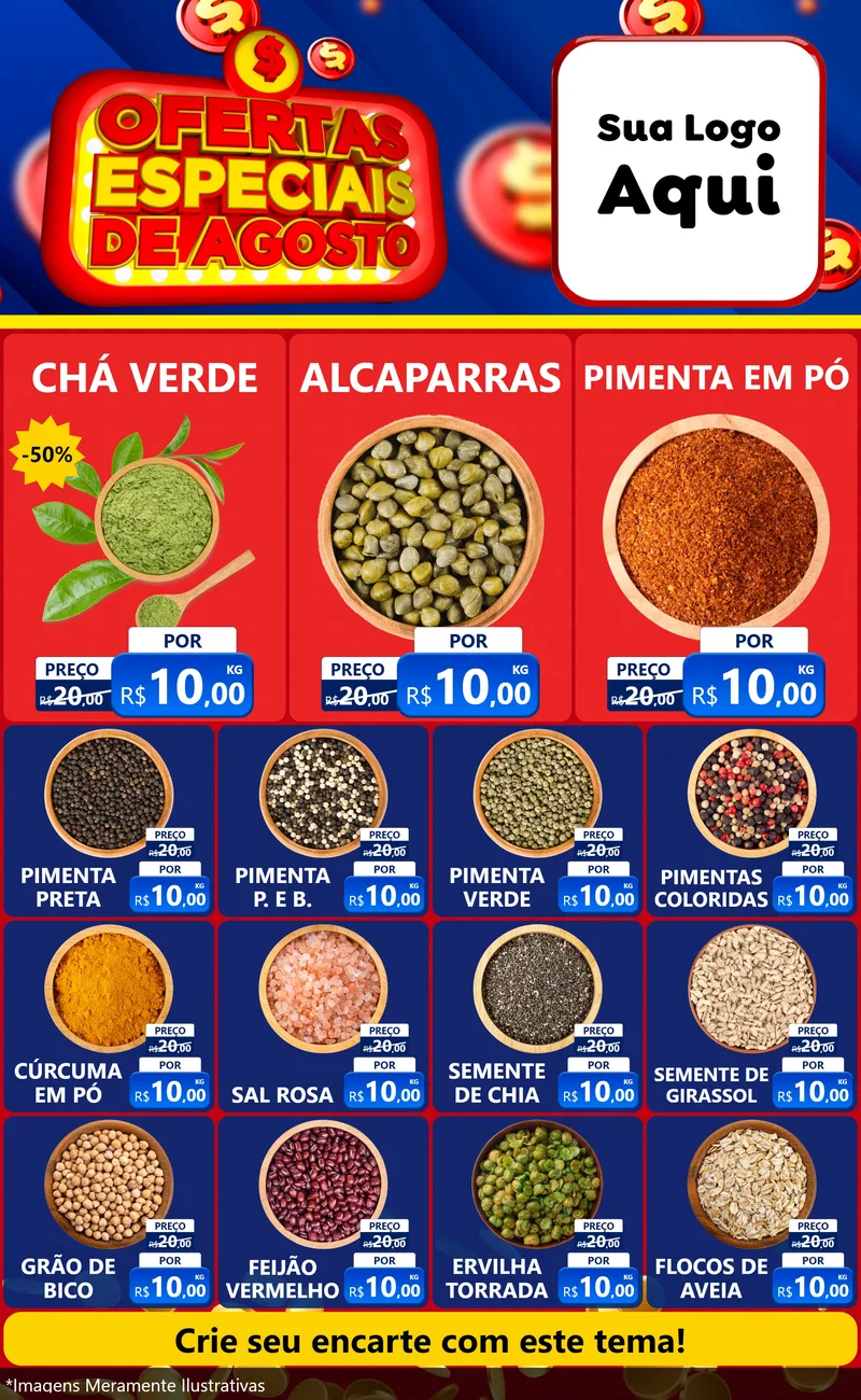 Modelo de Encarte para Encarte Grande com o tema Ofertas Especiais de Agosto para Produtos Naturais