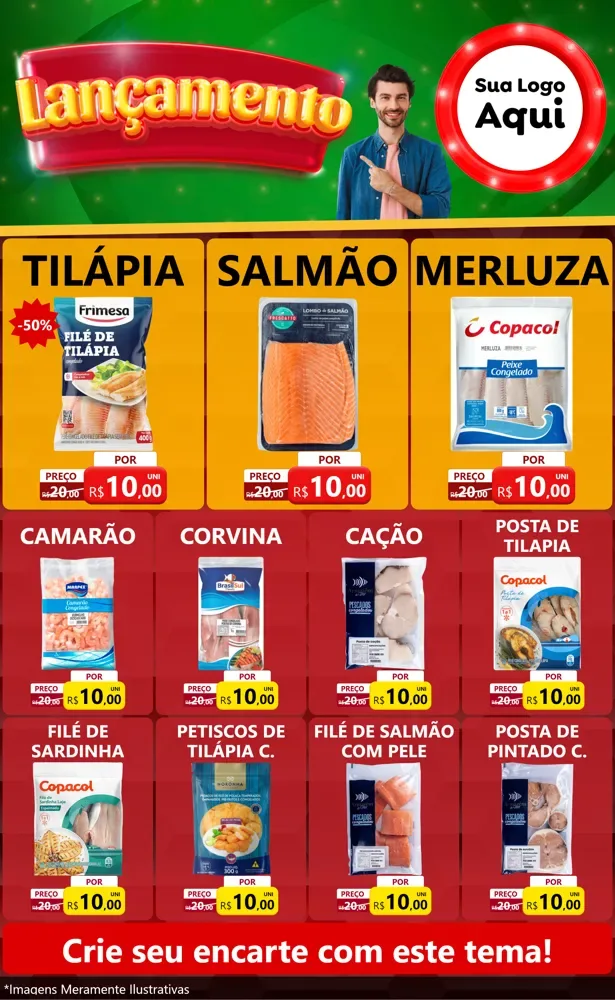 Modelo de Encarte para Encarte Grande com o tema Lançamento para Peixaria