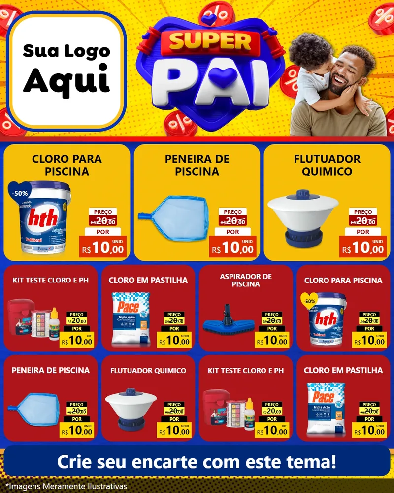 Modelo de Rede Social para Feed Instagram com o tema Super Pai para Produtos para Piscina