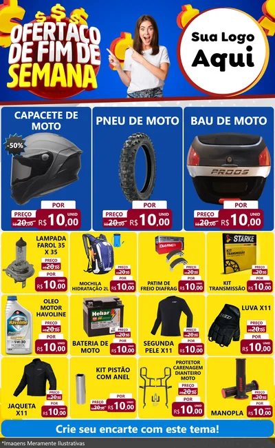 Modelo de Encarte para Encarte Grande com o tema Ofertaço de Fim de Semana para Moto peças