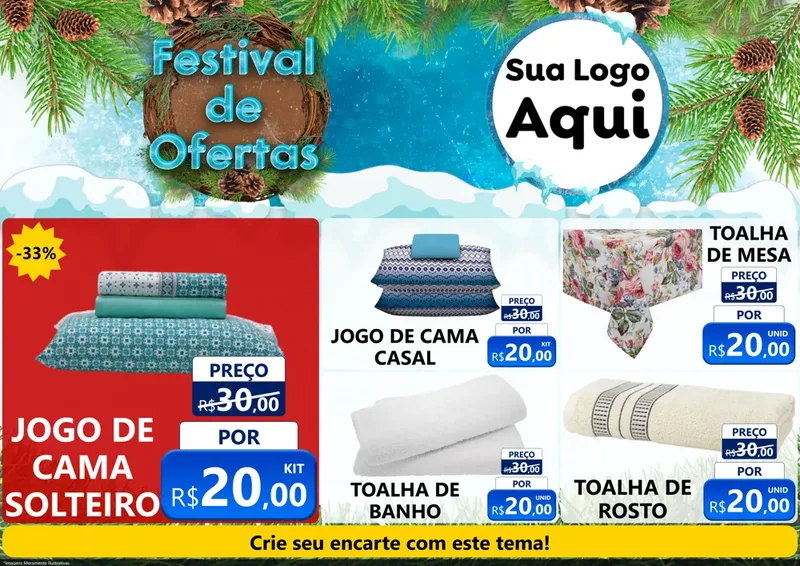 Modelo de Encarte para Encarte A4 Horizontal com o tema Festival de Ofertas - Inverno para Cama, Mesa e Banho