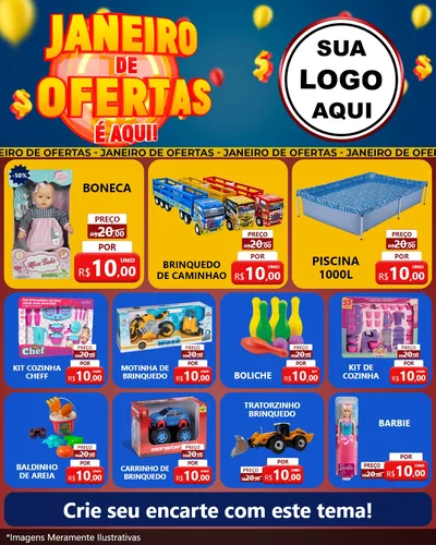 Modelo de Rede Social para Feed Instagram com o tema Janeiro de Ofertas É Aqui! para Brinquedos