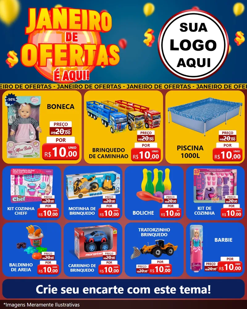 Modelo de Rede Social para Feed Instagram com o tema Janeiro de Ofertas É Aqui! para Brinquedos