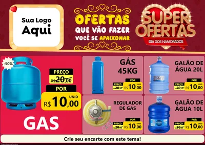 Modelo de Encarte para Encarte A4 Horizontal com o tema Dia dos Namorados para Água e gás