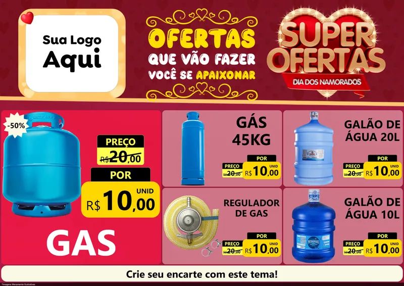 Modelo de Encarte para Encarte A4 Horizontal com o tema Dia dos Namorados para Água e gás