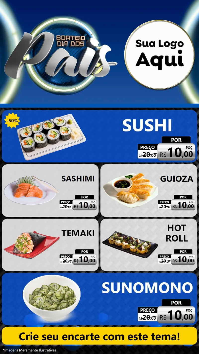 Modelo de TV para TV Vertical com o tema Sorteio Dia Dos Pais para Comida japonesa