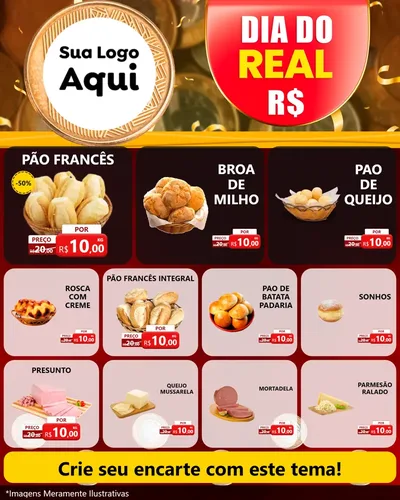 Modelo de Rede Social para Feed Instagram com o tema Dia do Real para Padaria
