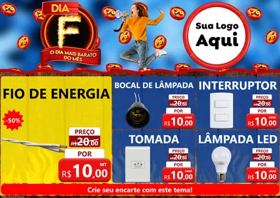 Modelo de Encarte para Encarte A4 Horizontal com o tema Dia F - O Dia Mais Barato Do Mês para Materiais Elétricos