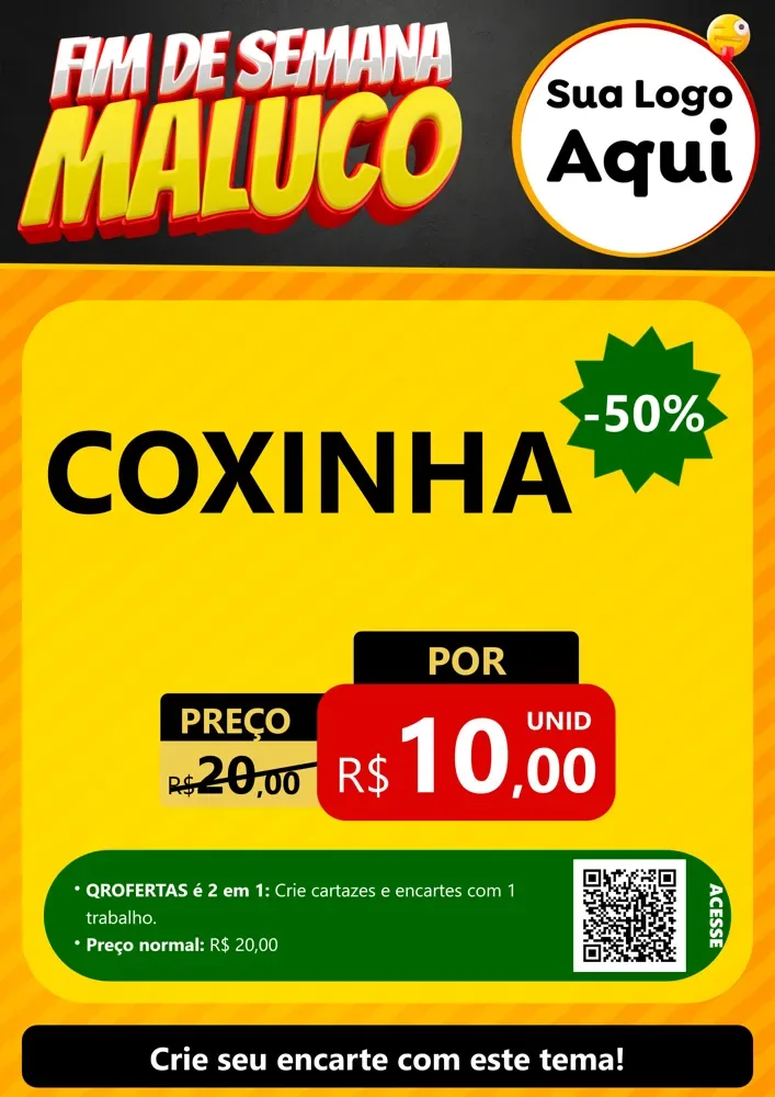 Modelo de Cartaz para Cartaz A4 Vertical com o tema Final de Semana Maluco para Salgadaria