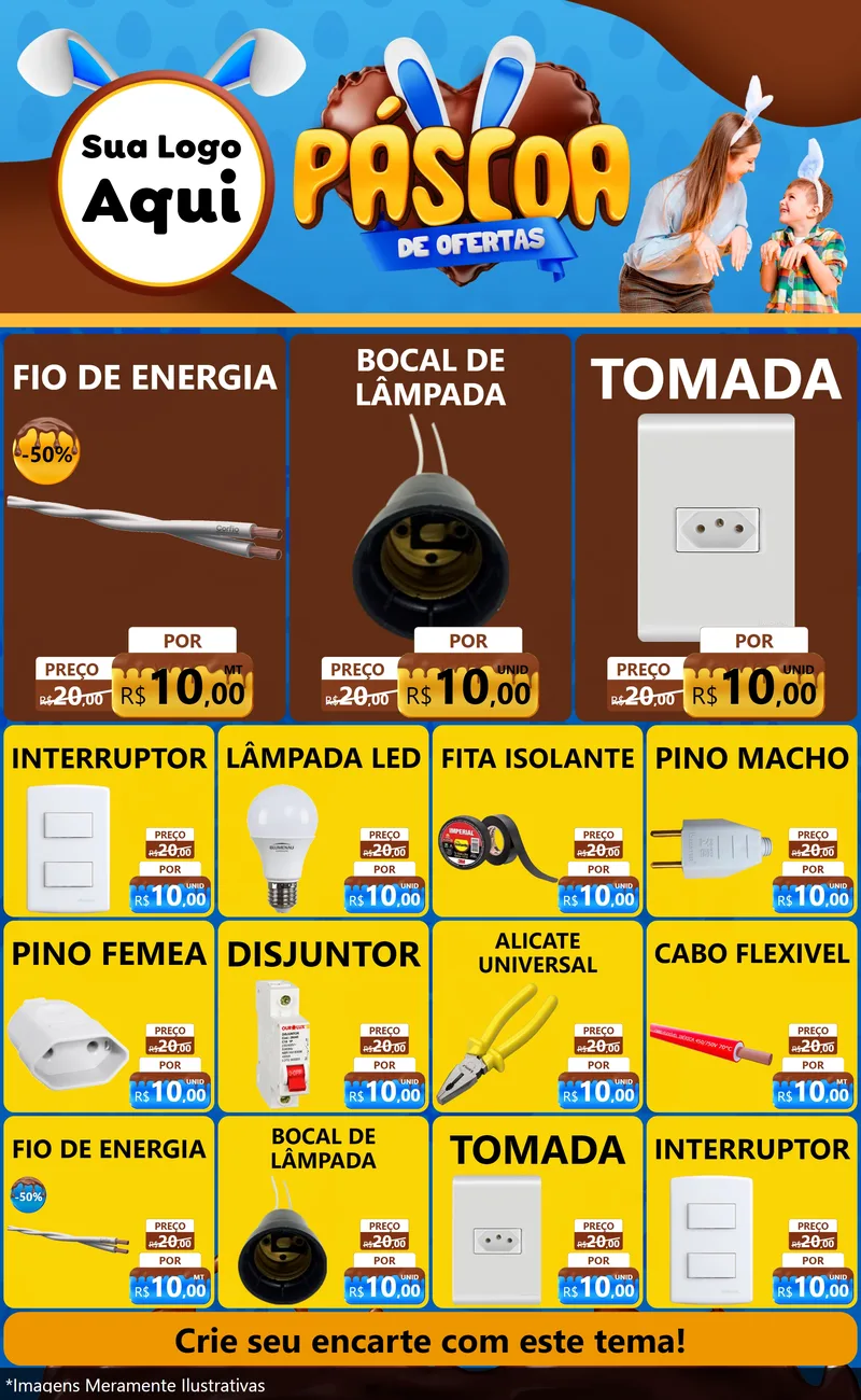 Modelo de Encarte para Encarte Grande com o tema Páscoa de Ofertas para Materiais Elétricos