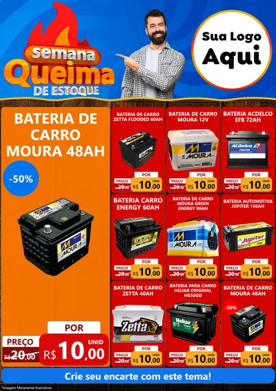 Modelo de Encarte para Encarte A4 Vertical com o tema Semana Queima de Estoque para Baterias Elétricas