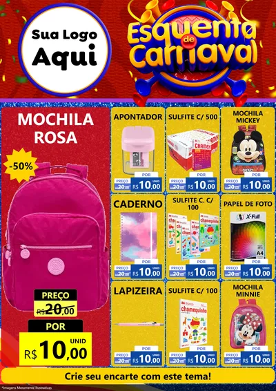 Modelo de Encarte para Encarte A4 Vertical com o tema Esquenta de Carnaval para Papelaria