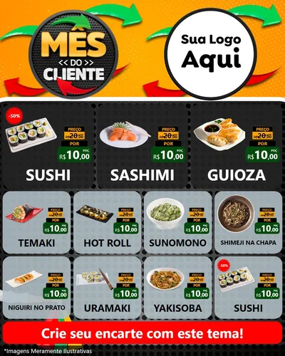 Modelo de Rede Social para Feed Instagram com o tema Mês do Cliente para Comida japonesa
