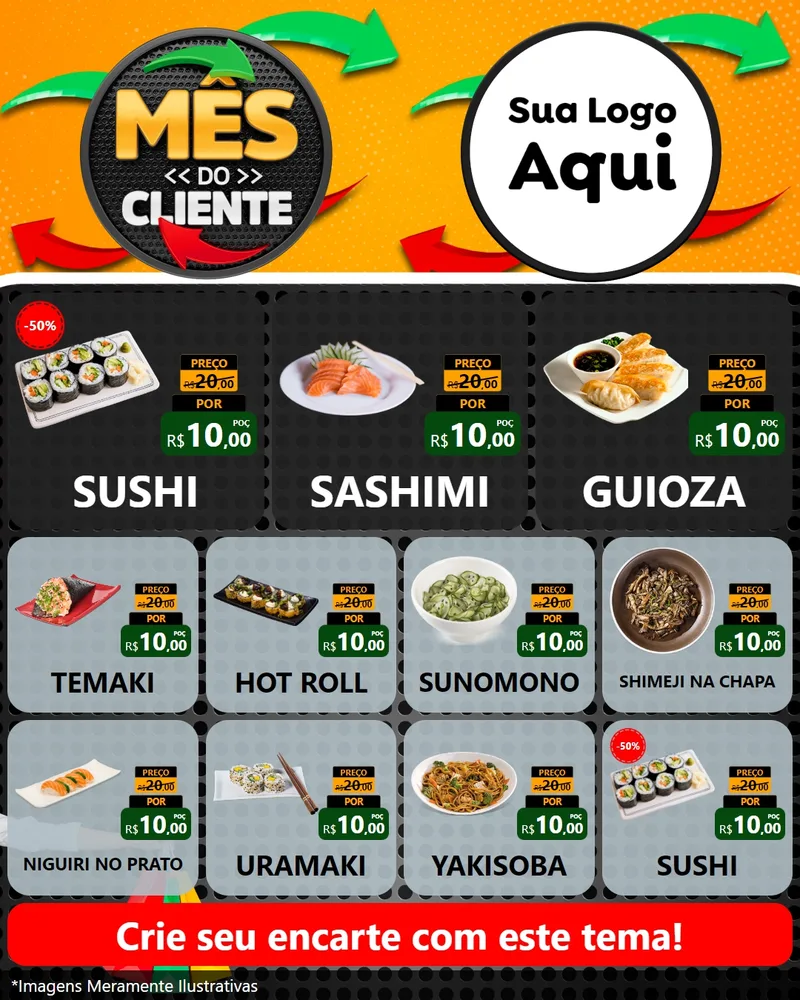 Modelo de Rede Social para Feed Instagram com o tema Mês do Cliente para Comida japonesa