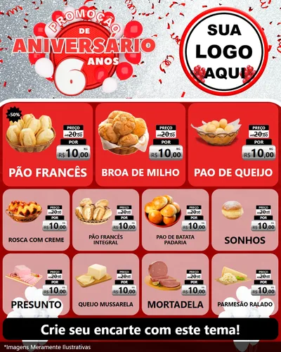 Modelo de Rede Social para Feed Instagram com o tema Promoção de Aniversário - 6 Anos para Padaria