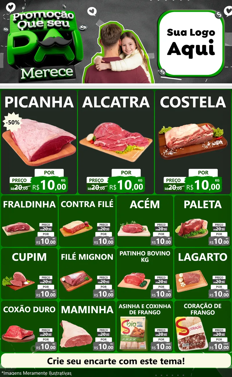 Modelo de Encarte para Encarte Grande com o tema Promoção Que seu Pai Merece para Açougue