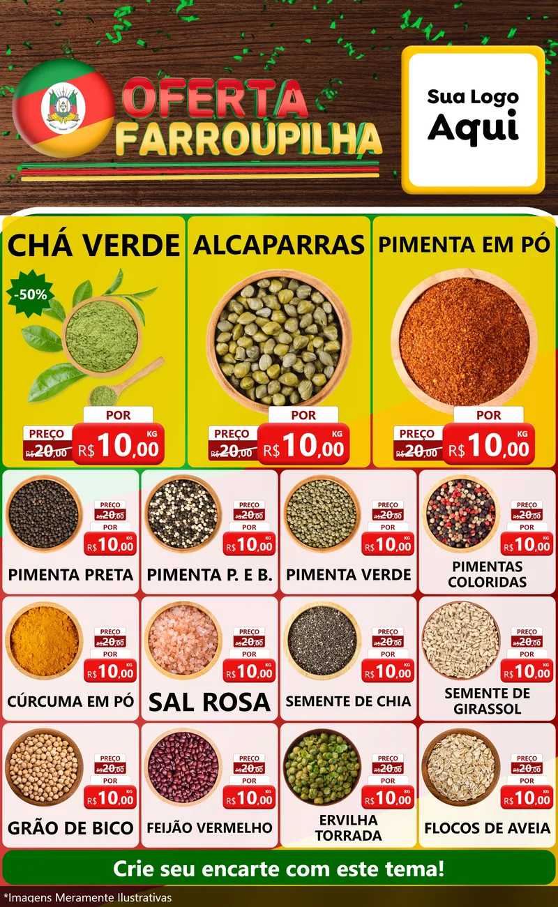 Modelo de Encarte para Encarte Grande com o tema Oferta Farroupilha para Produtos Naturais