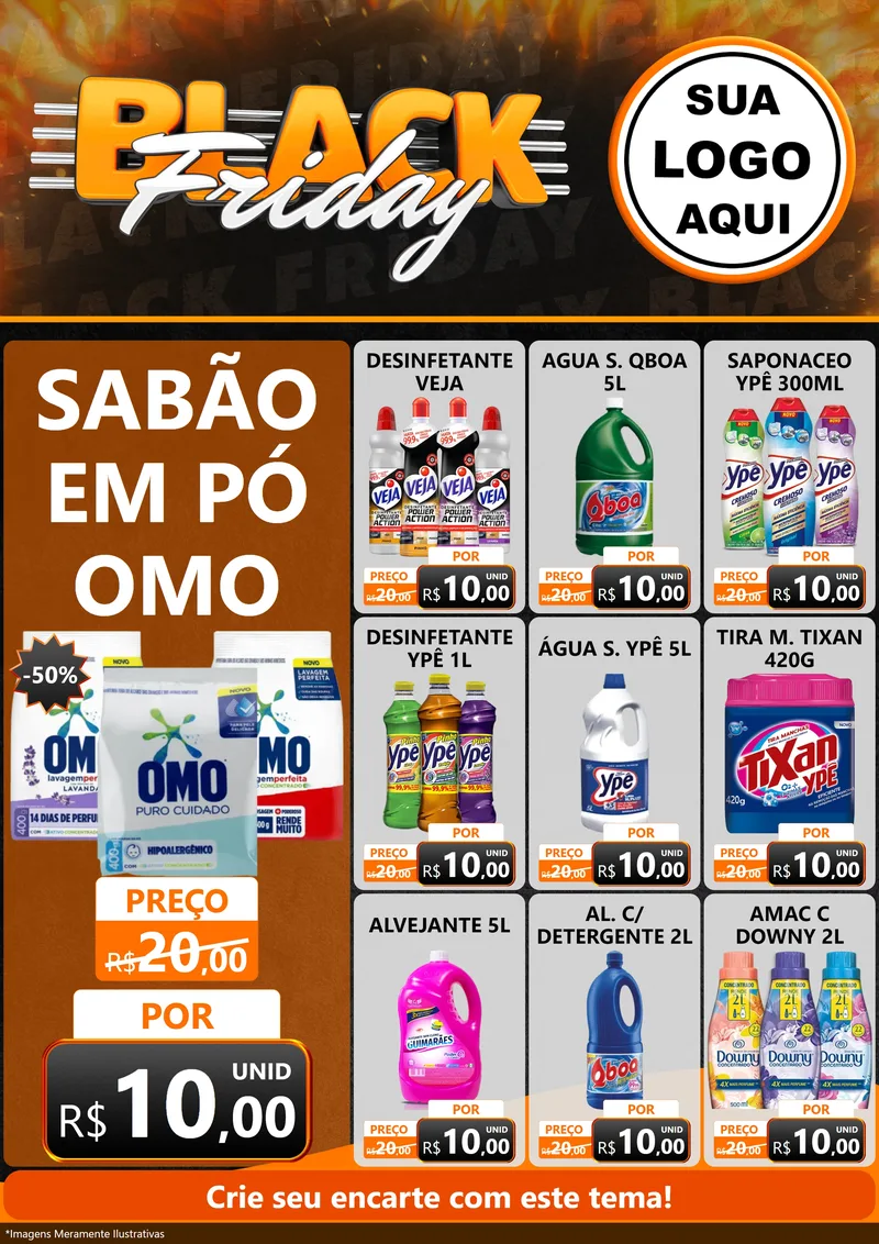 Modelo de Encarte para Encarte A4 Vertical com o tema Black Friday para Produtos de Limpeza