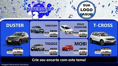 Modelo de TV para TV Horizontal com o tema Promoção de Aniversário - 2 Anos para Concessionaria de Carros