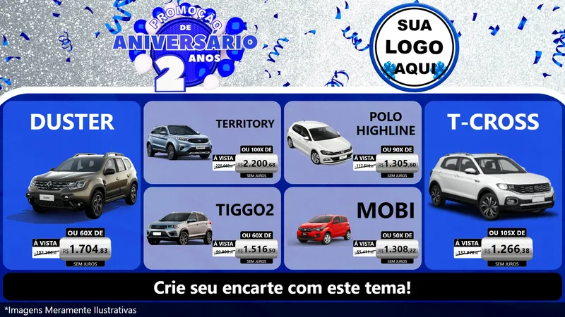 Modelo de TV para TV Horizontal com o tema Promoção de Aniversário - 2 Anos para Concessionaria de Carros