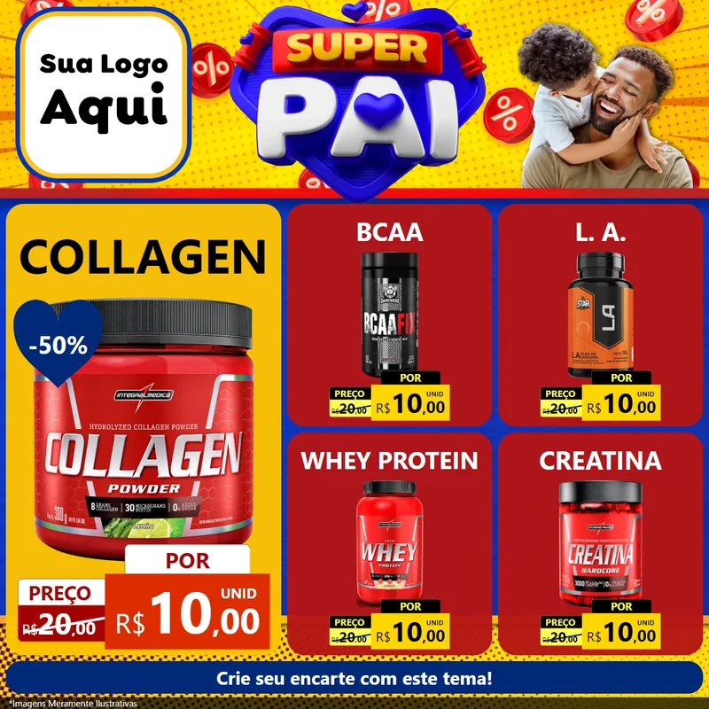 Modelo de Rede Social para Feed Facebook com o tema Super Pai para Suplementos alimentares