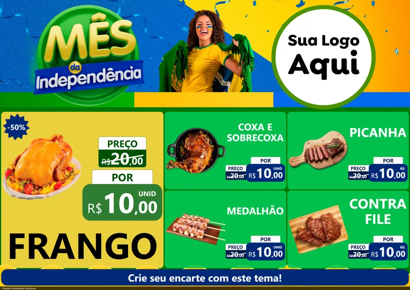 Modelo de Encarte para Encarte A4 Horizontal com o tema Mês da Independência para Assados