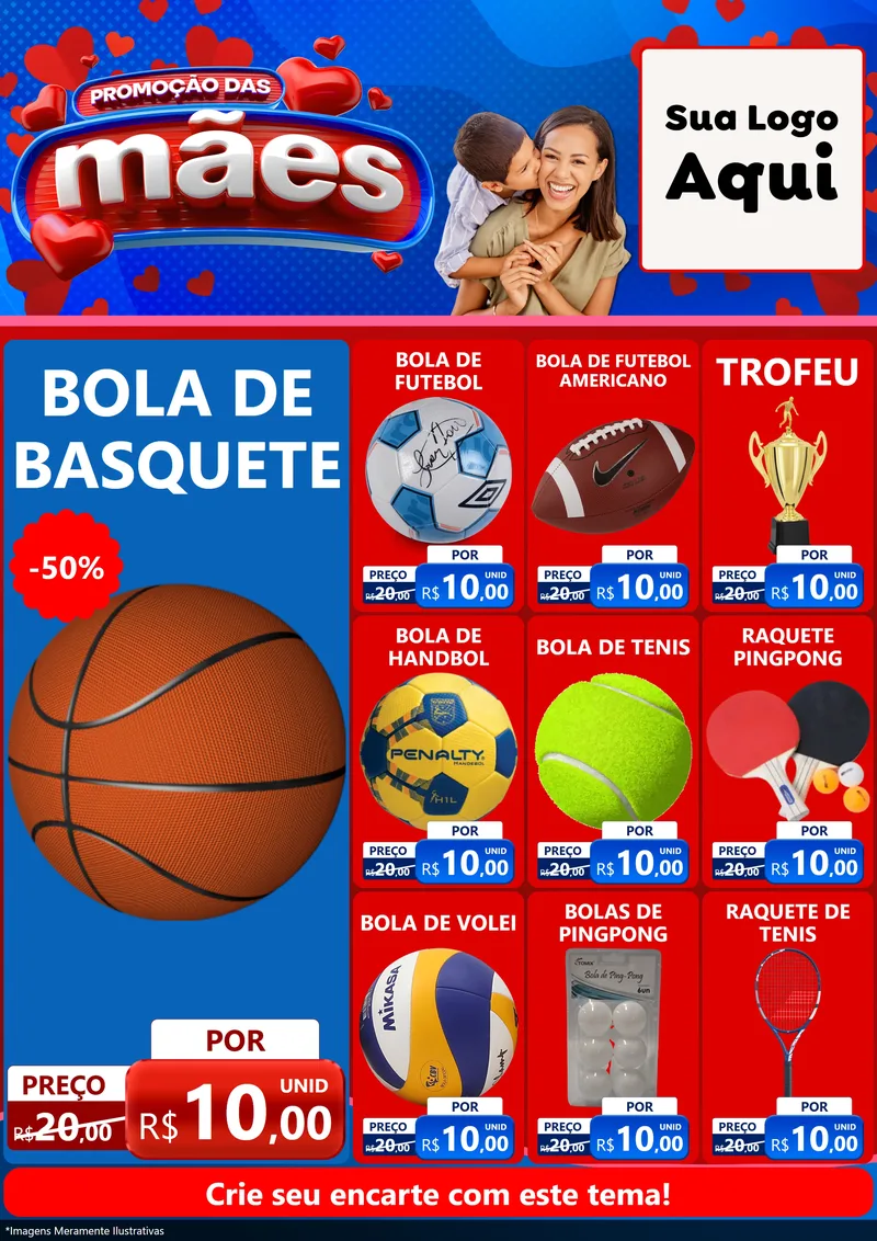 Modelo de Encarte para Encarte A4 Vertical com o tema Promoção das Mães para Artigos Esportivos