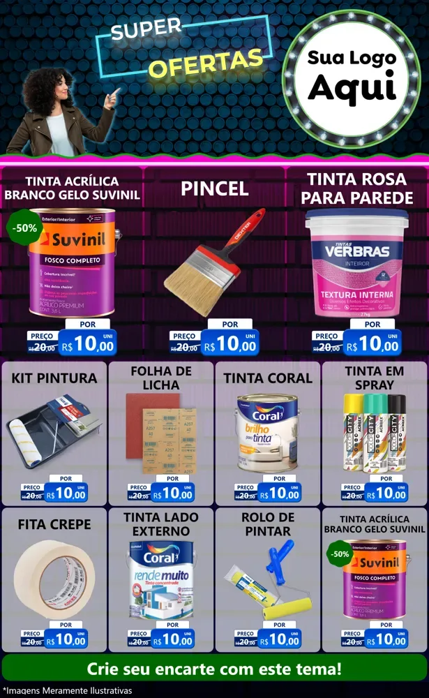 Modelo de Encarte para Encarte Grande com o tema Super Ofertas para Tintas e Ferramentas