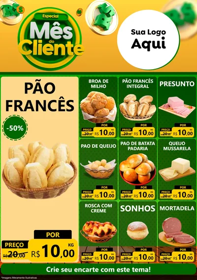 Modelo de Encarte para Encarte A4 Vertical com o tema Especial Mês do Cliente para Padaria