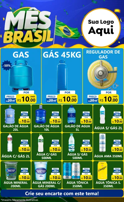 Modelo de Encarte para Encarte Grande com o tema Mês do Brasil para Água e gás