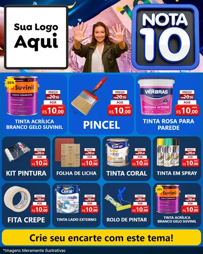 Modelo de Rede Social para Feed Instagram com o tema Nota 10 para Tintas e Ferramentas