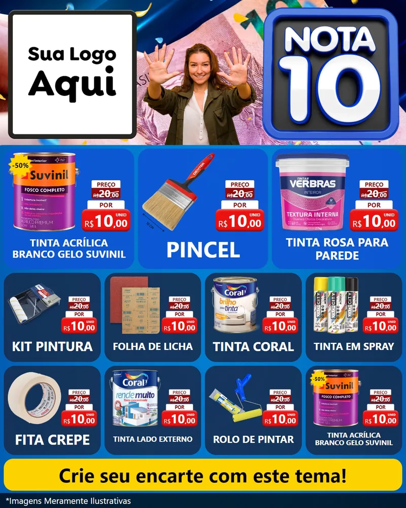 Modelo de Rede Social para Feed Instagram com o tema Nota 10 para Tintas e Ferramentas