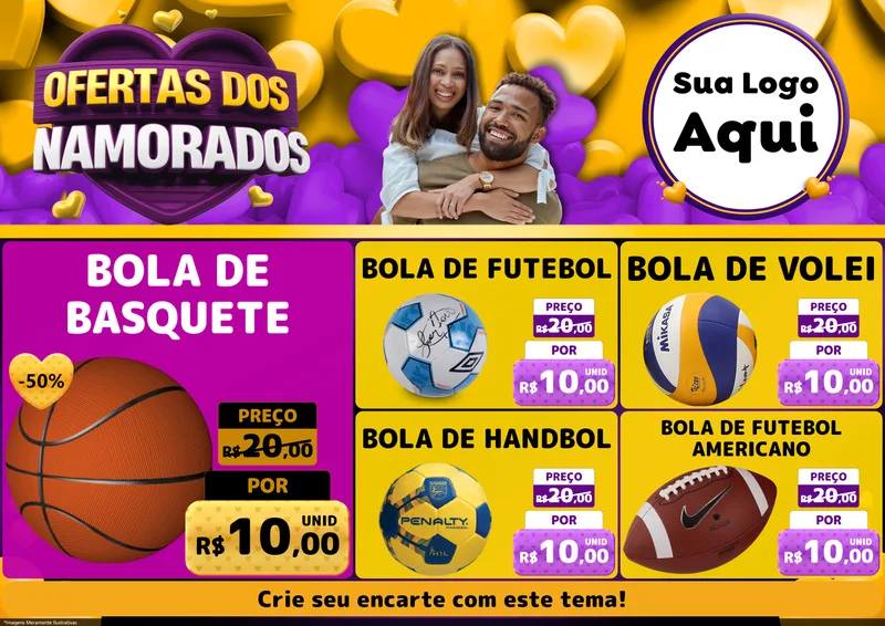 Modelo de Encarte para Encarte A4 Horizontal com o tema Oferta Dos Namorados para Artigos Esportivos