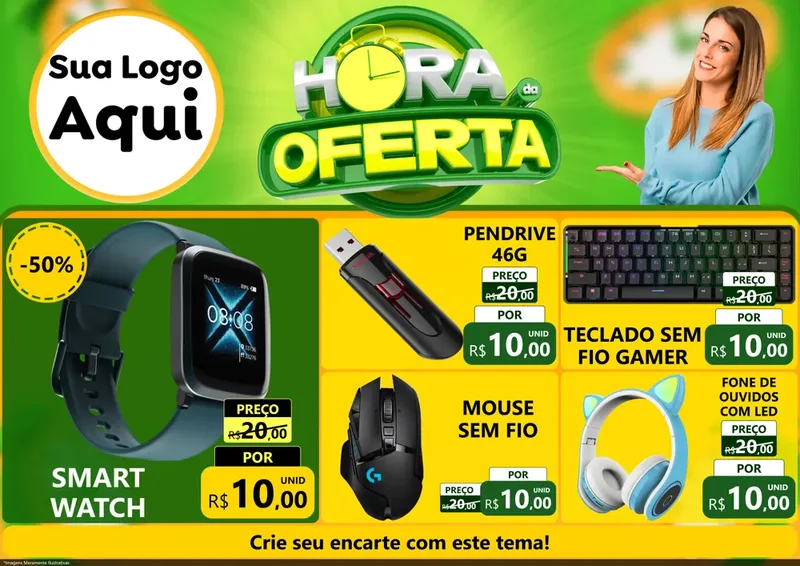 Modelo de Encarte para Encarte A4 Horizontal com o tema Hora da Oferta para Informática