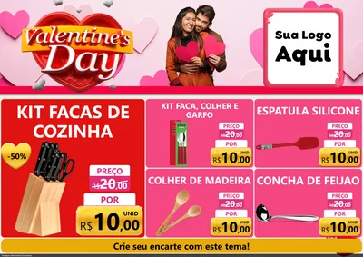 Modelo de Encarte para Encarte A4 Horizontal com o tema Valentine's Day para Utilidades Domésticas