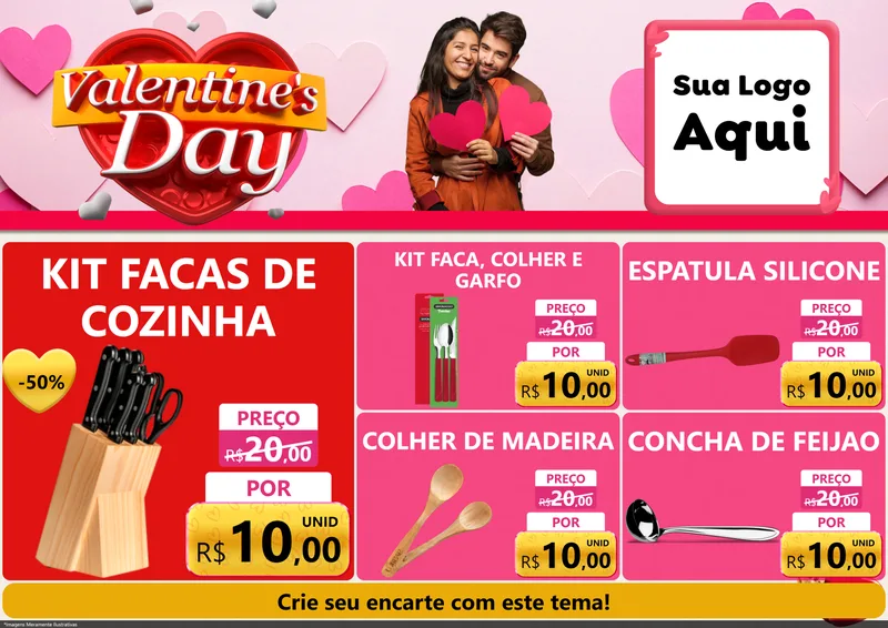 Modelo de Encarte para Encarte A4 Horizontal com o tema Valentine's Day para Utilidades Domésticas