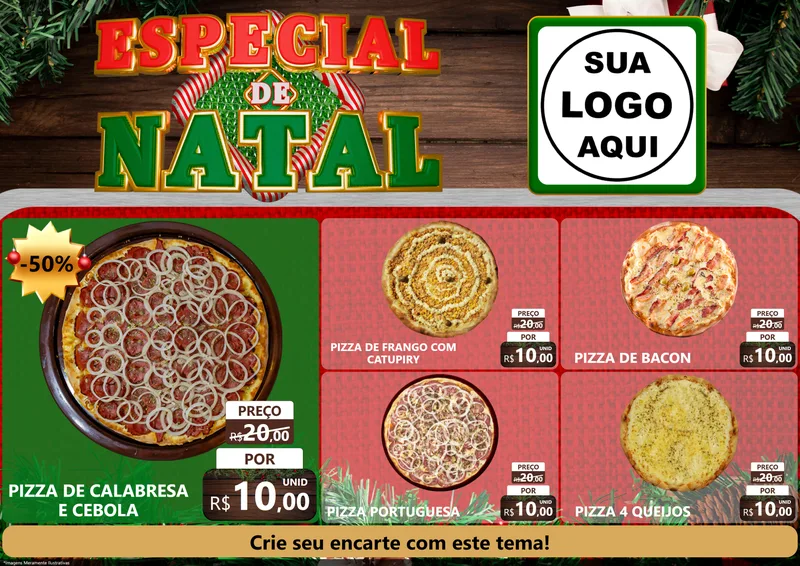 Modelo de Encarte para Encarte A4 Horizontal com o tema Especial de Natal para Pizzaria