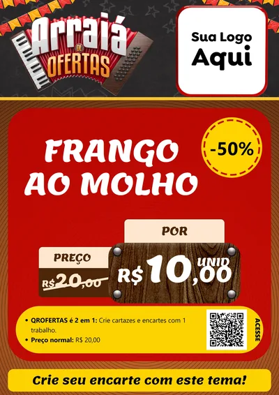 Modelo de Cartaz para Cartaz A4 Vertical com o tema Arraiá de Ofertas - Junina para Restaurante