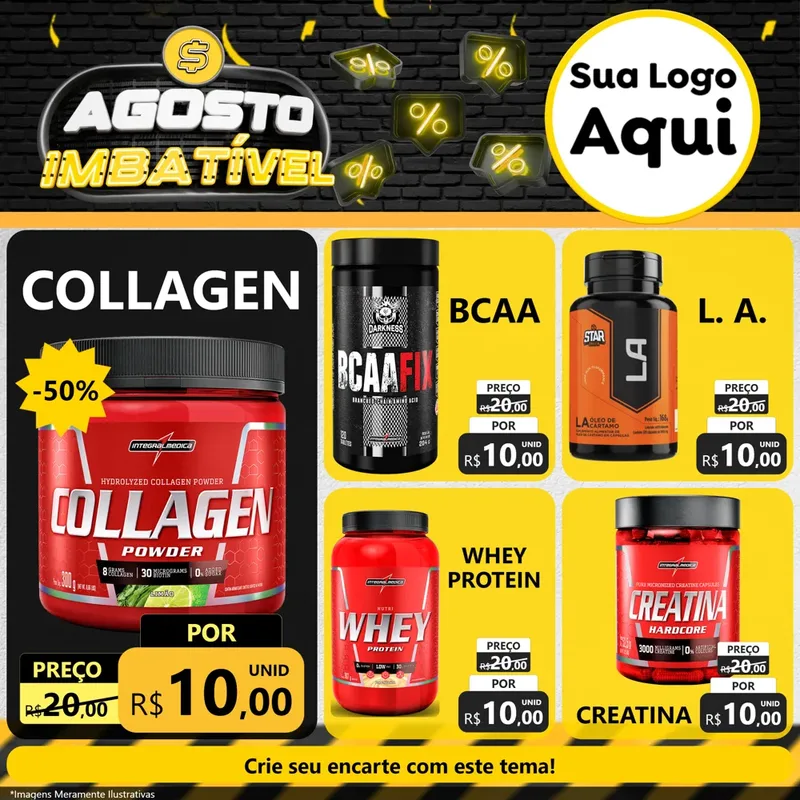 Modelo de Rede Social para Feed Facebook com o tema Agosto Imbatível para Suplementos alimentares