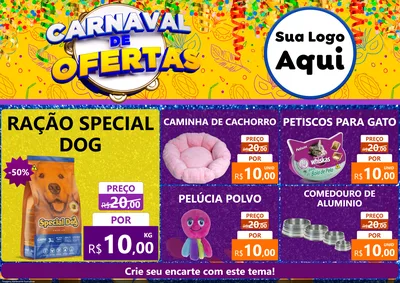 Modelo de Encarte para Encarte A4 Horizontal com o tema Carnaval de Ofertas para Pet Shop