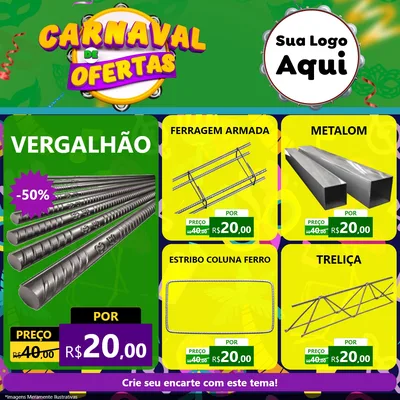 Modelo de Rede Social para Feed Facebook com o tema Carnaval de Ofertas para Ferragens