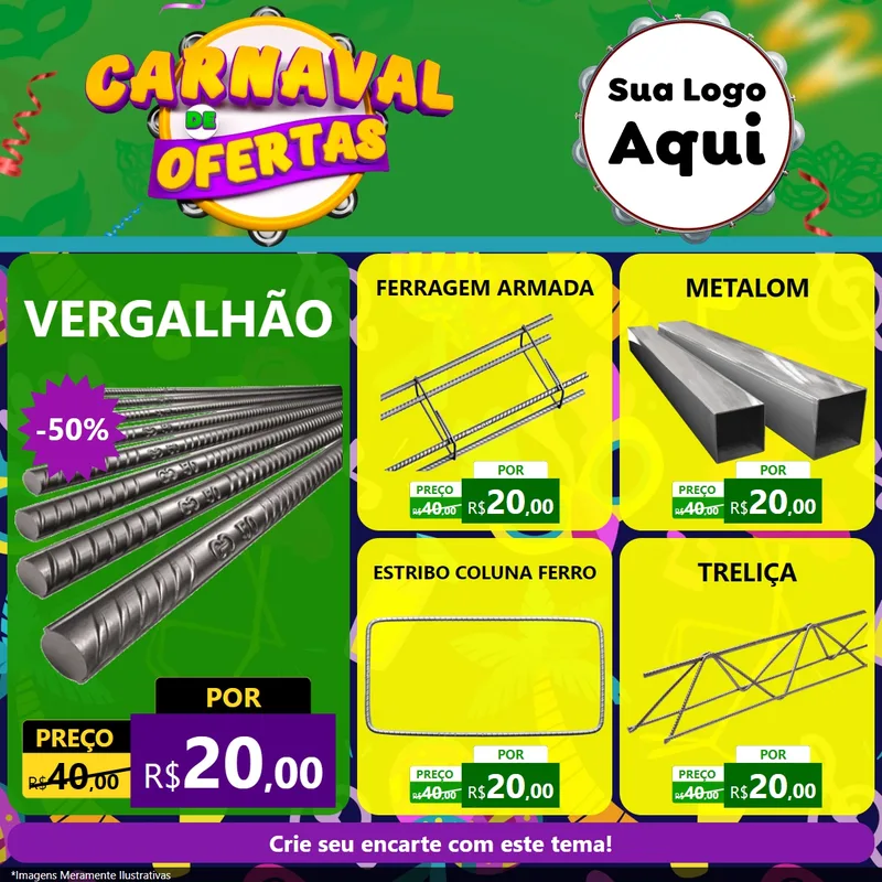 Modelo de Rede Social para Feed Facebook com o tema Carnaval de Ofertas para Ferragens